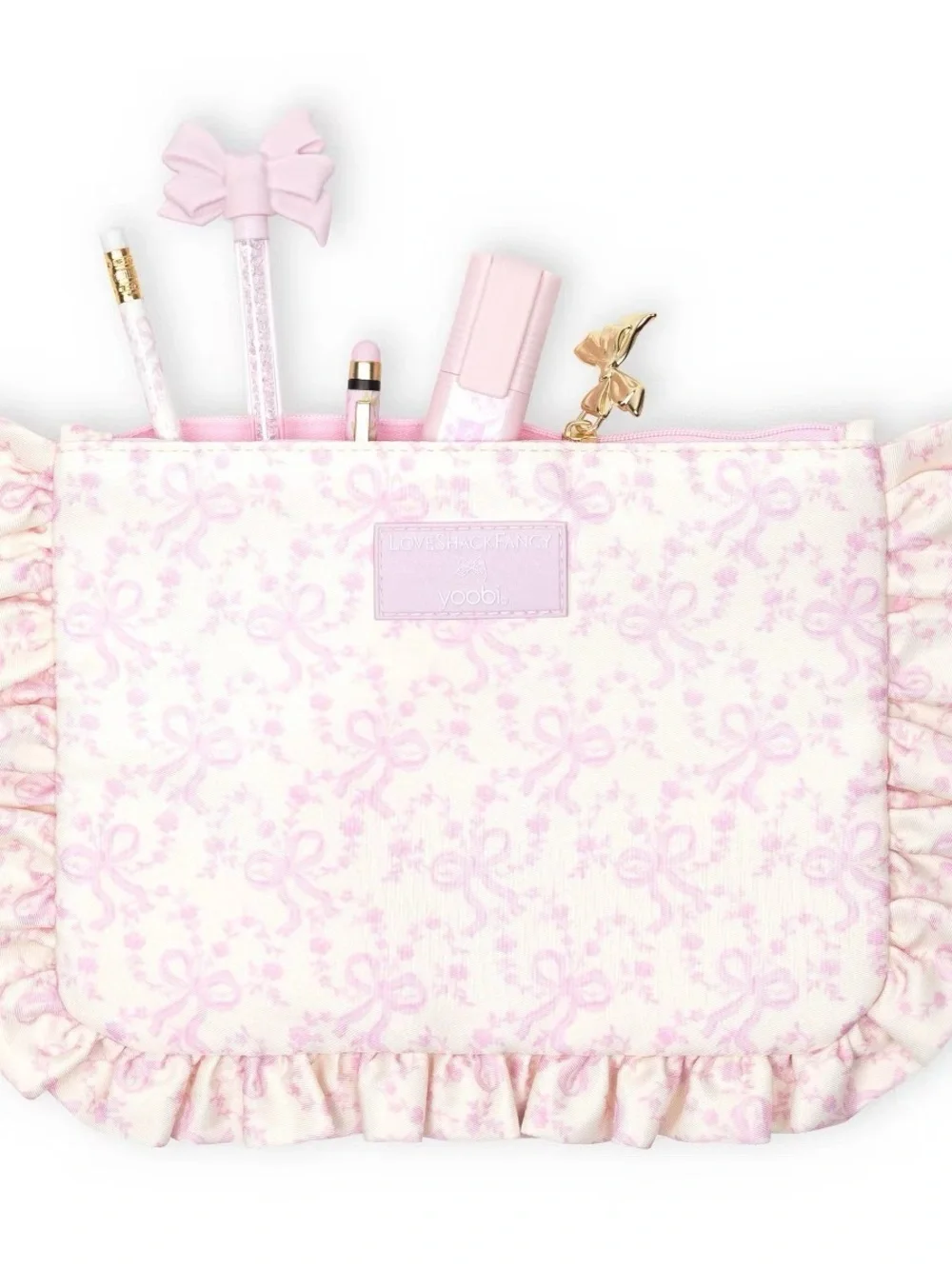 🎀 🎯 LoveShackFancy x Target - Yoobi Coquette Bow Pencil Case w/Ruffles Chantilly